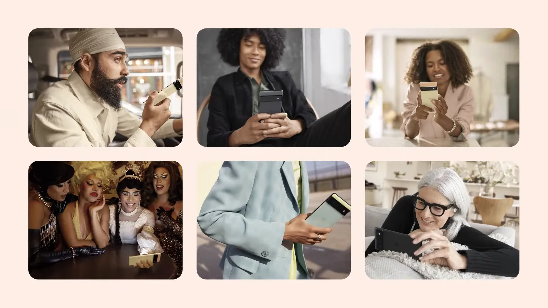 people of different genders in their hands with pixel 6