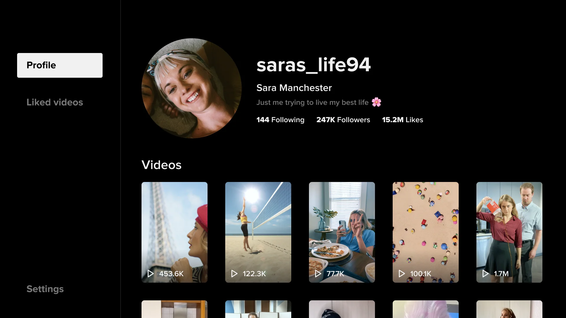 TikTok profile on tv